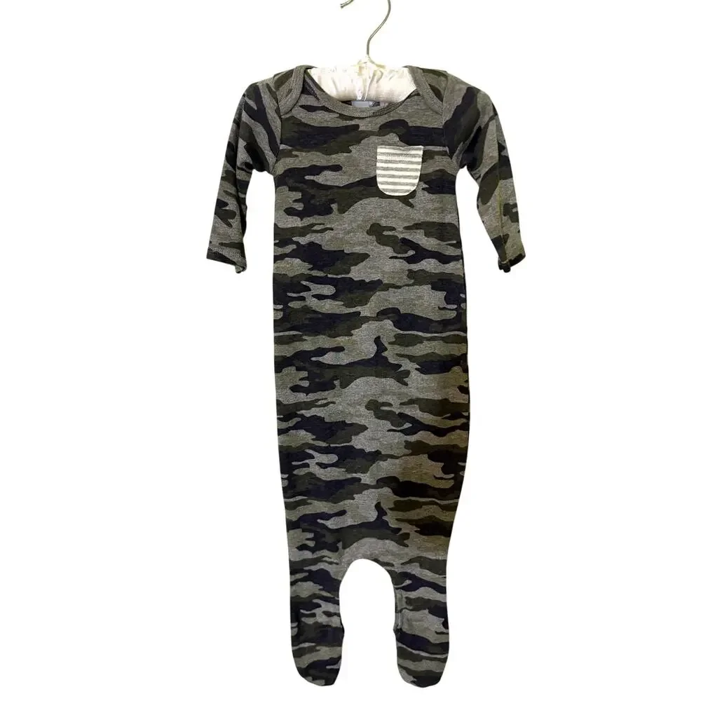 New Mud Pie Baby Boy Camo Pajamas 0-3 Months Long Sleeve One Piece -vn